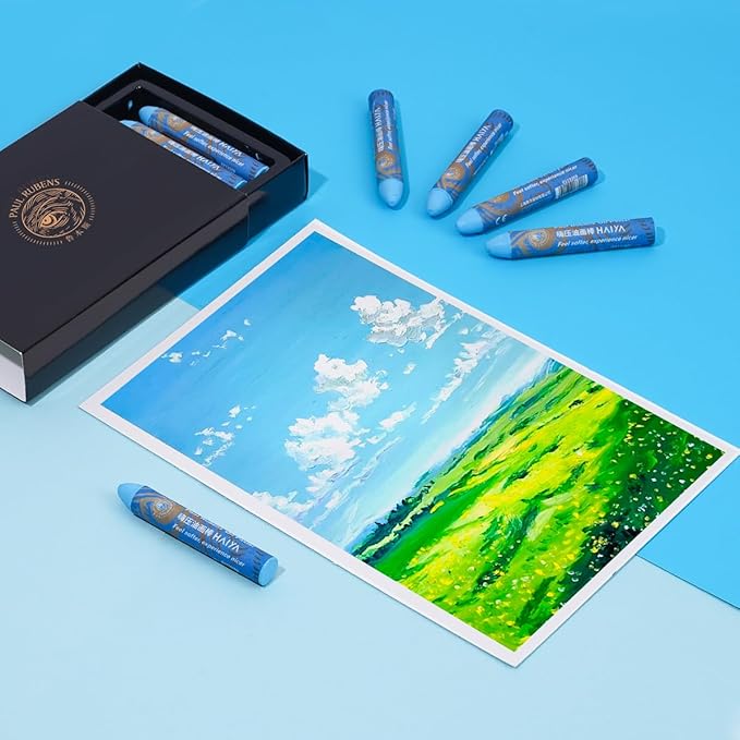 Paul Rubens Ash Blue Oil Pastels (8 Pack) - Ultra-Creamy & Blendable, Bullet Tip for Precision - Premium Art Supplies for Drawing, Sketching & Painting - Ideal for Artists, Students & Beginners