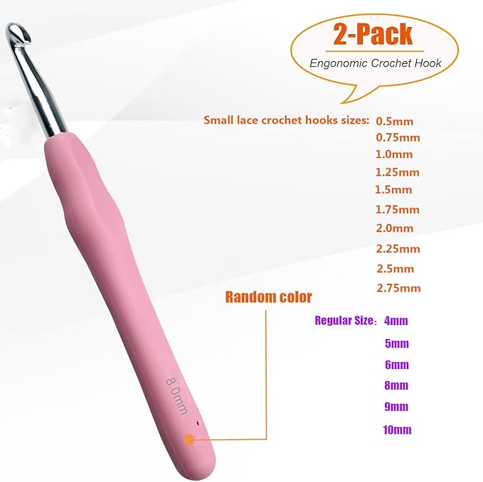 Mdoker 8mm 2PCS Crochet Hook Ergonomic Handle Crochet Hook Needles for Arthritic Hands,Extra Long Crochet Hooks for Beginner Crocheting Yarn(8mm)