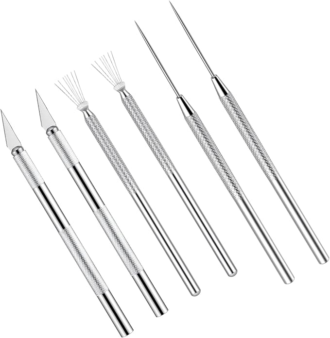 YBEATY 6 Pcs Ceramic Pottery Clay Ribbon Sculpting Tool Kit Clay Needle Carving with Wire Texture Pin Carving Knife and Needle Detail Tools for Modeling Detail Processing Model Supplies
