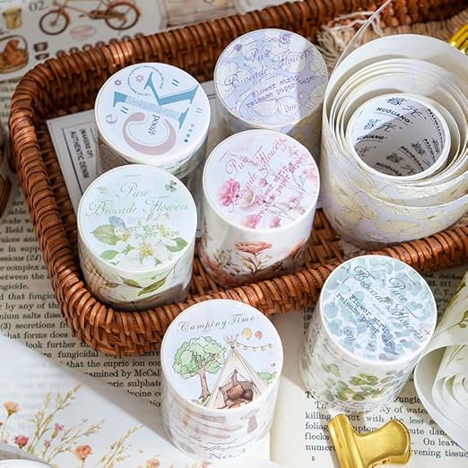 Alideco 6pcs Decorative Adhesive Tapes Fresh Literary Girl Botanical Flower Landscape PET Tape Great for Bullet Journal Supplies, Arts, Scrapbook, DIY Crafts, Planners (wujinglianxia)