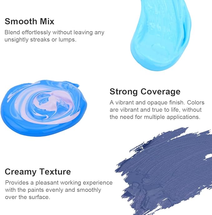 AUREUO Blue Acrylic Paint Set - 8 Ocean Marine Coastal Colors 0.71 Fl Oz / 21ml Tubes Aqua Winter Blue Tone Art Paints for Crafts Seascapes, Gift for Painters