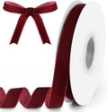 5/8" Wide x 10 Yards Velvet Ribbon, Vintage Single Face Velvet Ribbons for Gift Wrapping, Christmas Wrapping Bows, Wedding Decor, Sewing and More (Burgundy)