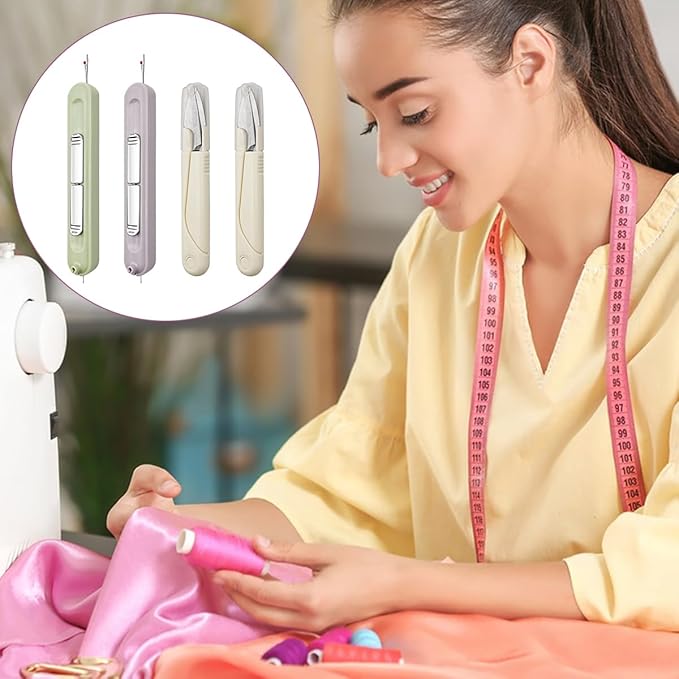 4 Pcs Needle Threaders Sewing Kit, FineGood Upgrade 2 in 1 Seam Ripple with Mini Sewing Scissors for Hand Sewing, Knitting, Thread Removal