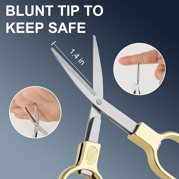 2 Pcs Folding Stainless Steel Portable Mini Small Travel Scissors, Safety Foldable Pocket Badge Nursing Scissors with 2 Keychain for Travel, Home, Office, Craft, Sewing (Gold)