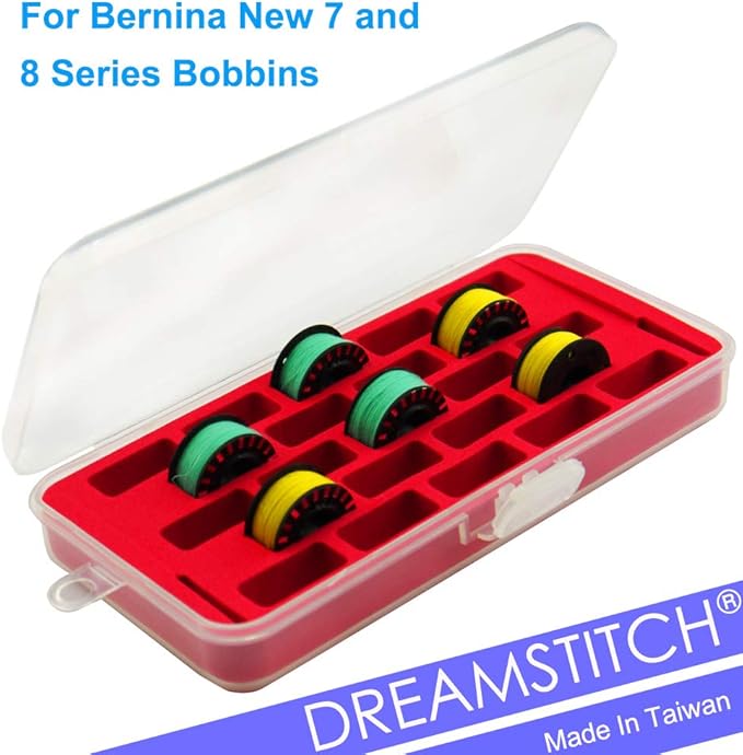 DREAMSTITCH Bobbin Case for Bernina New 7 and 8 Series Jumbo Bobbin Sewing Bobbin Storage Case and Saver Holds 23 Bobbins Box Organizer - Red