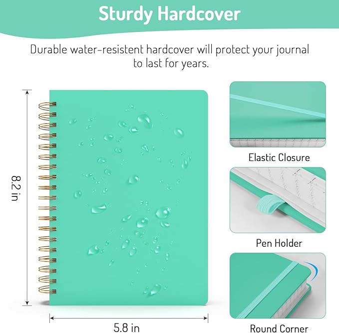 Forvencer Lined Spiral Journal Notebook with 300 Numbered Pages, A5 Thick Journals for Writing with 100GSM Paper, Hardcover Notebooks with Contents for Work, School, Women, Men, Green