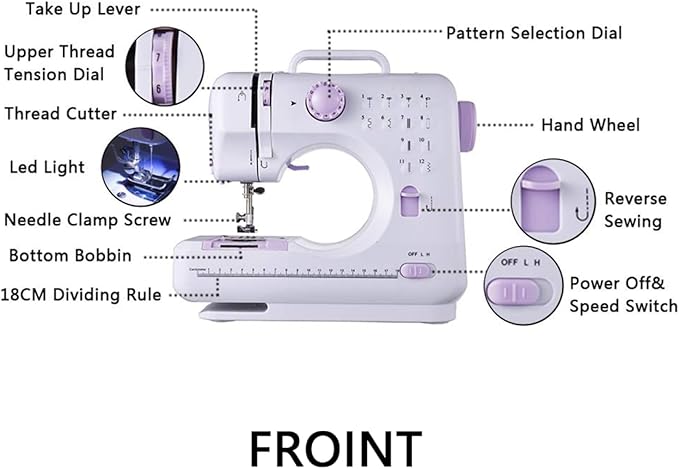 Portable Sewing Machine for Beginners - 12 Built-in Stitches with Accessory Kit, Compact Travel Design for Clothing Repairs, DIY Crafting & Emergency Fixes at Home