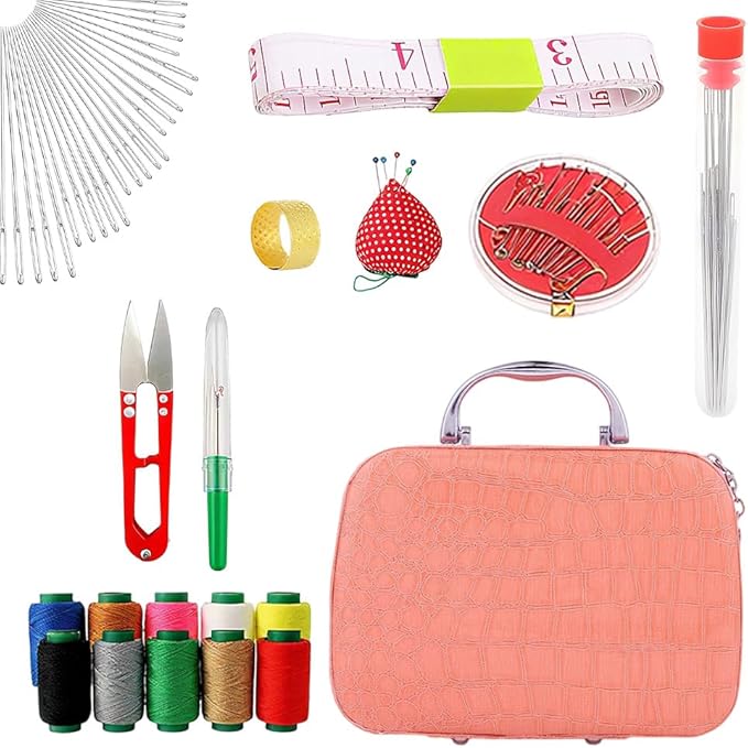 2025 New Big Eye Steel Needles Set, Sewing Kit Storage Box DIY Embroidery Crafting Kit Tool, Upgrade Needle Thread Hand Steel Sewing Needles Kit Fix Anything Anytime Portable (Pink)