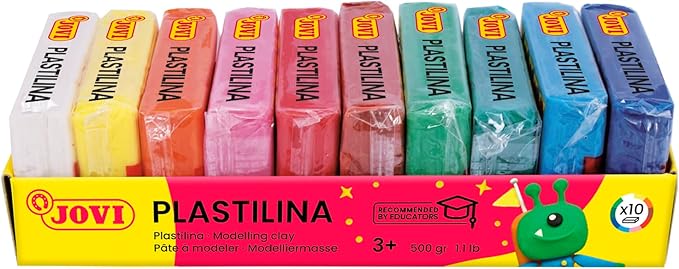 Jovi - Non Drying Modeling Clay, 1.1 lb of Endlessly Reusable Plasticine, Set of 10 Bars, Each 1.75oz, Non-Toxic and Gluten-Free, for Arts and Crafts Projects