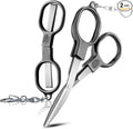 2 Pcs Folding Stainless Steel Portable Mini Travel Scissors, Safety Foldable Pocket Badge Small Scissors All Purpose with 2 Keychain for Travel, Office, Craft, Sewing, Nurse Accessories (Gray Black)