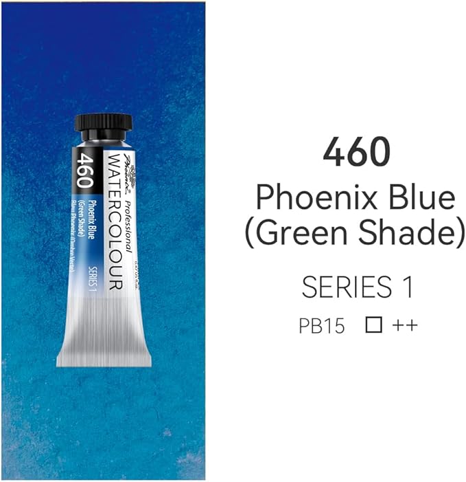 PHOENIX Professional Watercolor Paint Single Tube - 0.47 Fl Oz / 14ml - Phoenix Blue(Green Shade)