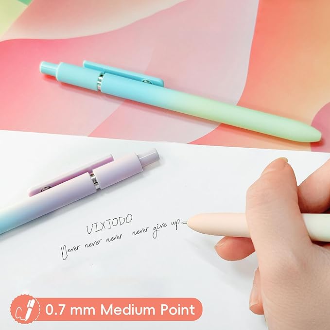 Gel Pens, 5 Pcs Black Ink Pens for Women, 0.7mm Medium Point Smooth Writing Pens with Silicone Grip, High-End Series Metal Clip Retractable Pens for Journaling Note Taking (5 Pcs Pastel)