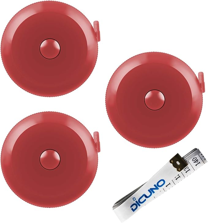 DiCUNO 60-Inch 1.5 Meter Soft and Retractable Tape Measure (3Pcs of Red with Soft Tape)