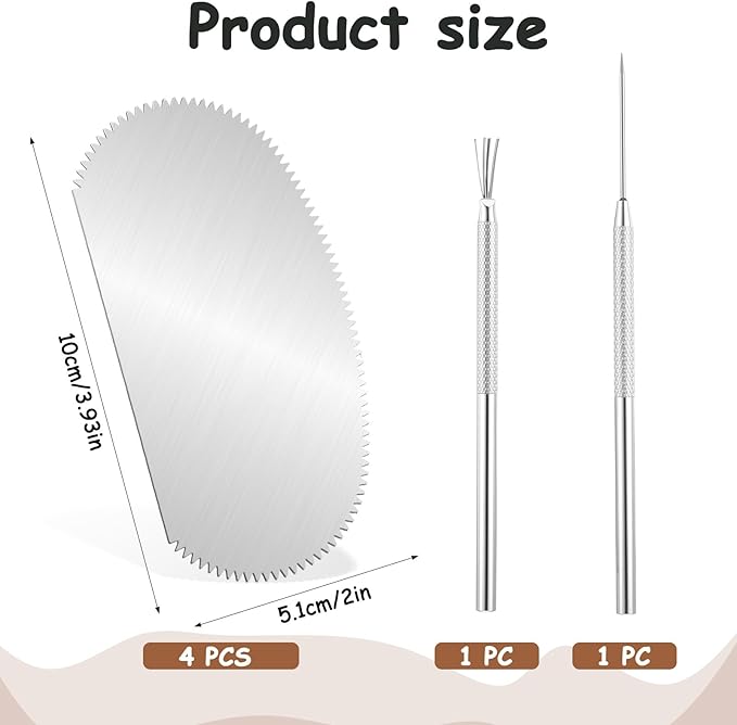 6 PCS Pottery Ribs Clay Sculpting Tools Stainless Steel Scraper Clay Ribs Serrated Sculpture Cutter Ceramics Sculpting Needle Wire Texture Tools Kits for Texturing Modeling Carving