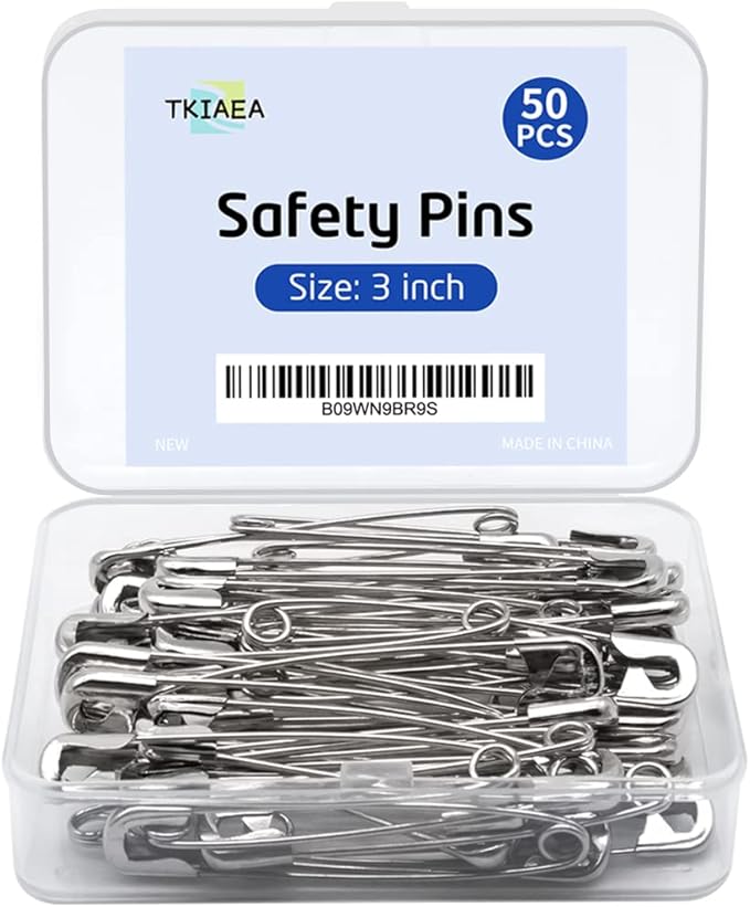 3 Inches Large Safety Pins, Pack of 50, Big Heavy Duty Safety Pins for Brooch Making, Blankets, Crafts, Cloth Curtain (SP)
