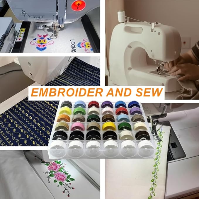 36pcs Colors 60S/2(90WT) Prewound Bobbin Thread, Plastic Size A SA156 Embroidery Bobbins, Cottonized Soft Feel Sewing Machine Bobbin for Brother Singer Janome Babylock Quilting Embroidery