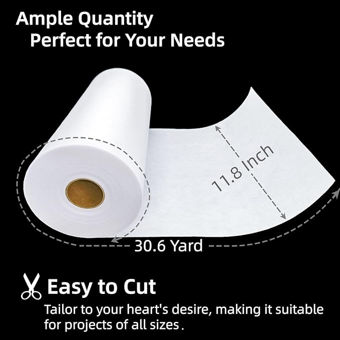 ANXINZENITH for Garments Interfacing for Sewing-11.8" x 30.6 Yards,White Iron-On Non-Woven Fabric Stiffener,Suitable for Quilting,Crafts,Clothing,and Home Decor Sewing Materials（80g/㎡）