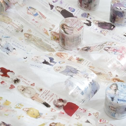 Alideco 6pcs Decorative Adhesive Tapes Vintage Literary Girl PET Tape Great for Bullet Journal Supplies, Arts, Scrapbook, DIY Crafts, Planners (xindongwanfeng)