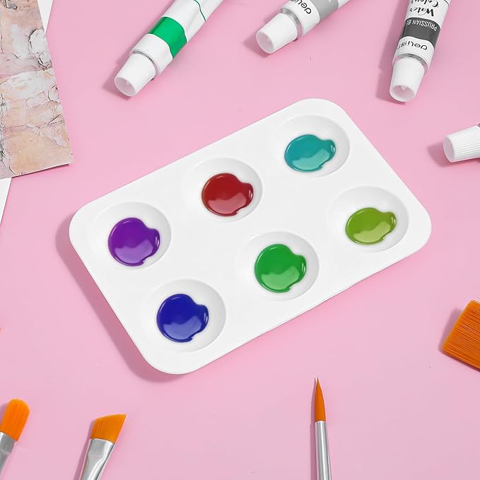 150pcs White Plastic Paint Tray Palette, 6 Well Rectangular Acrylic Paint Palette Watercolor for Students Kids, Durable Paints Holder Tray for Painting Party, DIY Craft and Art Painting Class