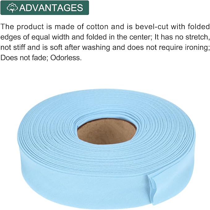 MECCANIXITY 1 Inch Double Fold Bias Tape Polyester Continuous Bulk Bias Tape for Sewing,Seaming Quilting Hemming Binding Crafts (Light Blue 10 Yards)
