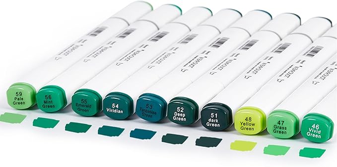 10Pcs Alcohol Markers Pure Color Series,T6 Upgrade Dual Tip Art Solid Color Markers Set for Beginner Drawing Sketching Painting Graffiti DIY Crafts (Green)