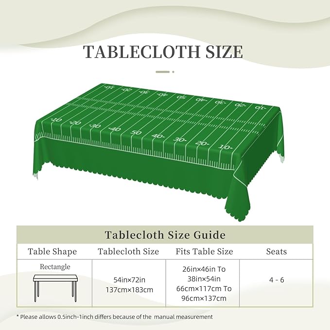 American Football Field Rectangle Tablecloth Green Lawn Sport Table Cloth Dining Table Cover for Home Kitchen Restaurant Party Buffet Picnic 54 x 72 Inch