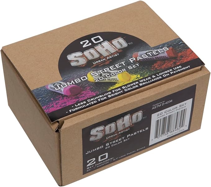 Soho Urban Artist Professional Oil Pastels - Jumbo Street Pastel Set of 20 Colors, 1" Diameter, 2.7" Length, Non-Toxic, Brilliant Pigments, Ideal for Pavement, Less Crumbling than Sidewalk Chalk
