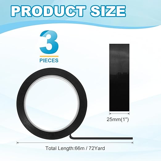 MECCANIXITY Whiteboard Tape 1" x 72 Yard Pinstripe Graphic Chart Line Grid Marking Tapes for Classroom Office Dry Erase Board Art, Black, Pack of 3