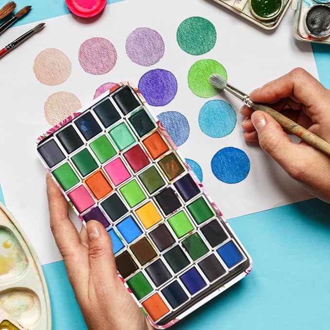 Portable Watercolor Tins Paint Palette with 40Pcs Empty Half Pans and Magnetic Squares, Small Travel Metal Paint Box with Acrylics Painting Art Drawing.White Rose