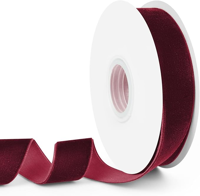 Wine Red Velvet Ribbon, 1 inch 10 Yards Vintage Velvet Ribbons Perfect for Christmas Tree Ornaments, Gift Wrapping, Wedding Decoration, Bows, Sewing, Crafts, Wreath and More