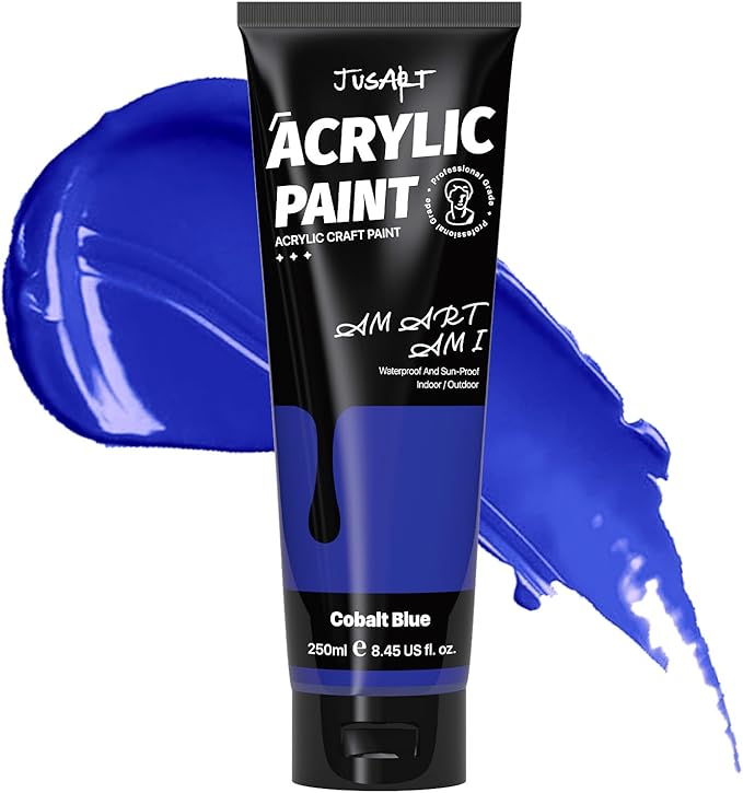 JusArt Acrylic Paint Blue Tubes 250ml (8.45 oz), Non Toxic Craft Paint,No Fading Rich Pigment for Canvas Painting, Wood, Fabric, Clay, Stone, Ceramics Art Supplies for Artists, Adults