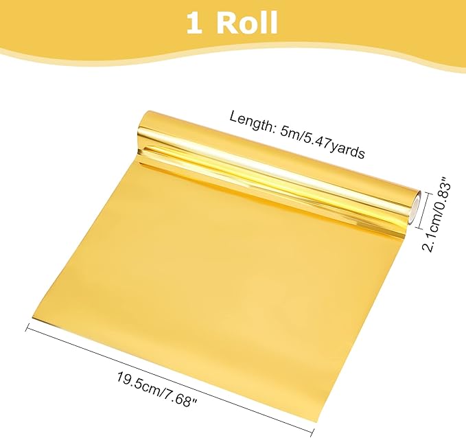 SUPERFINDINGS 1 Roll Gold Toner Reactive Foil 16.4Ftx7.7in Metallic Transfer Foil Paper Transfer Sheets for Laser Printer+Laminator DIY Craft Embossing Scrapbooking Cards Leather DIY Decoration