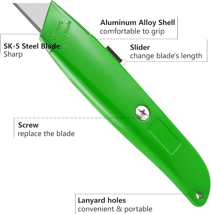 DIYSELF 2Pack Utility Knife Box Cutter Retractable Blade Heavy Duty PVC Pipe Cutter (Green)