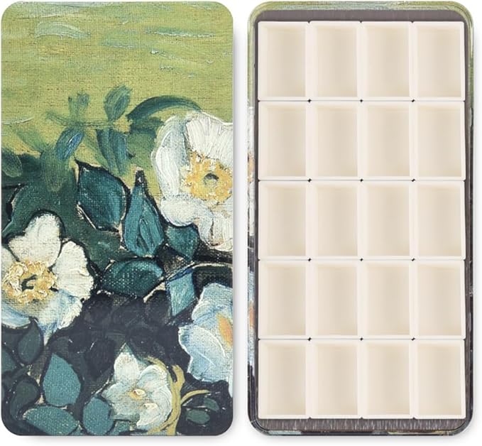 Portable Watercolor Paint Palette with Tins, Lightweight Empty Full Pans with Magnetic Squares, Metal Paint Tray Palettes for Travel, Acrylics Painting and Art, 20Full Pans,Green Rose