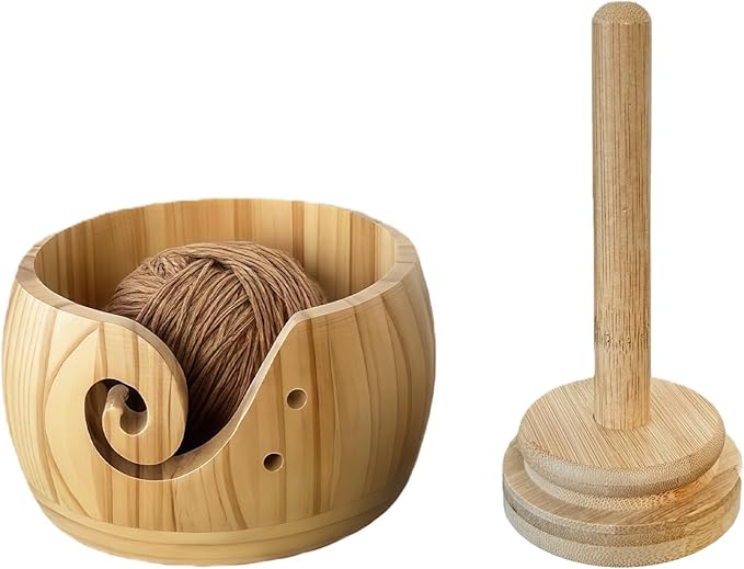 Large Wooden Yarn Bowl with Removable Holder & Lid | 2-in-1 Handmade Crochet and Knitting Yarn Organizer for Tangle-Free Crafting | Yarn Storage Box with Smooth Feed Holes