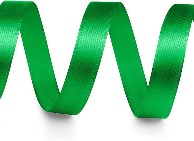 3/8" x 100 Yards Satin Ribbon - Green Silk Ribbon with Spool - Ideal for Gift Wrapping, Floral Bouquets, Crafts, Wedding Party Decorations, Christmas and Sewing Projects