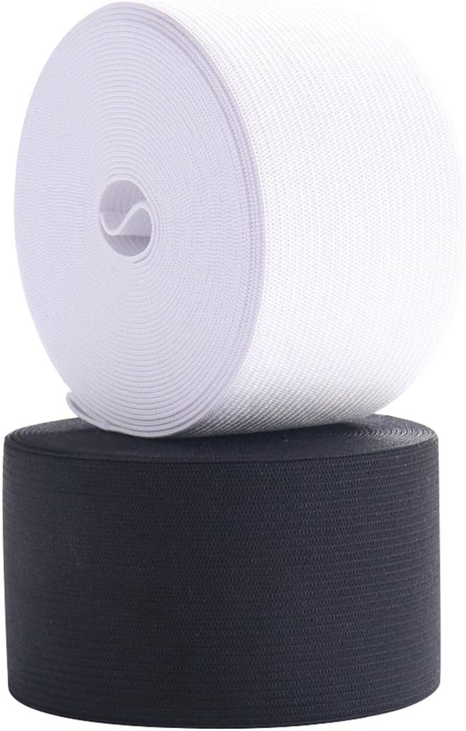 Elastic Band Material for Sewing 2 Inch Wide Braided Elastic Cord Pants Elastic Spool Heavy Stretch for Waistband 10 Yard (5 Yard White,5 Yard Black)