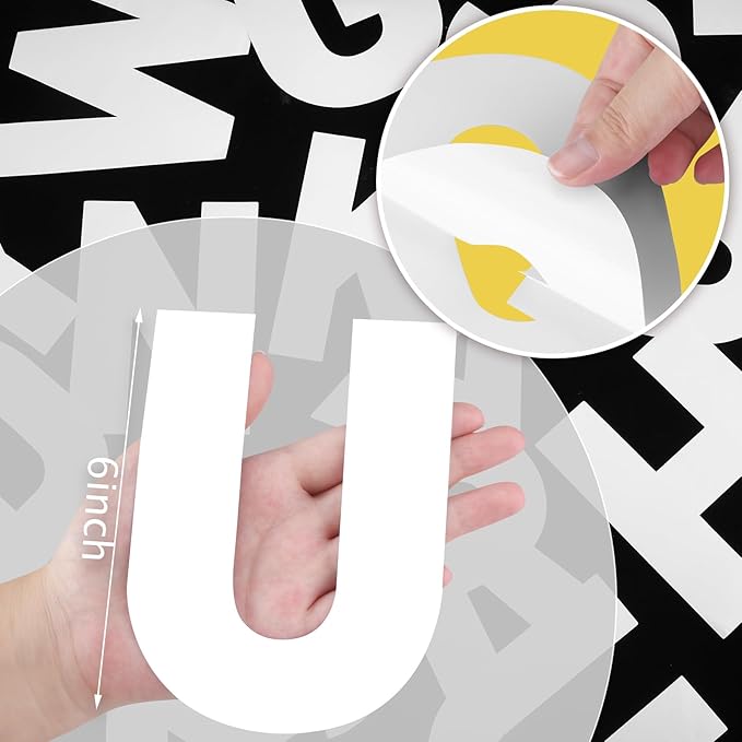 184 Pcs Large Vinyl Letter Sticker 6" Big Alphabet Number and Symbol Sticker Self Adhesive Removable Letter Decal for Christmas Bulletin Board Classroom Decor Poster Window Door Mailbox(White)