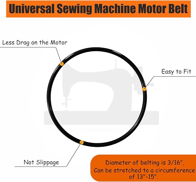 YEQIN 5pcs Universal Sewing Machine Motor Stretchable Belt - Perimeter Ranging from 13"(330mm) to 15"(380mm) - Compatible with Singer White Domestic Sewing Machine