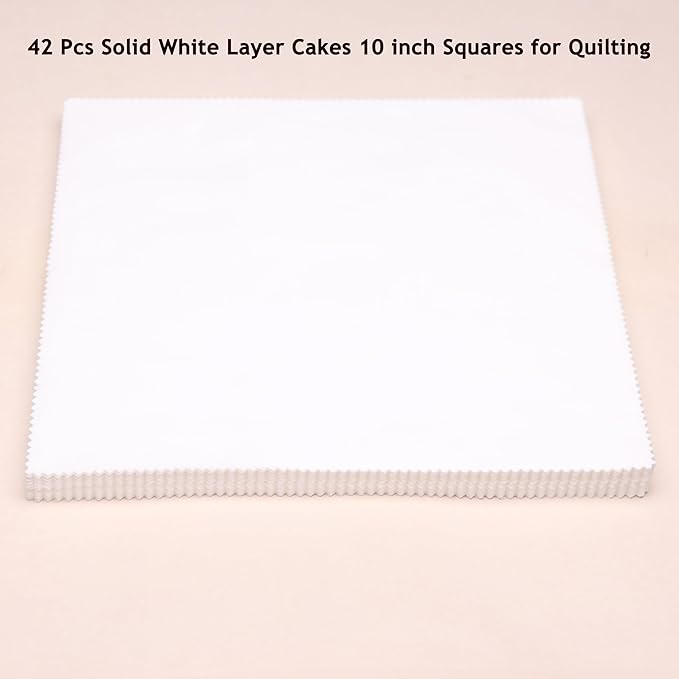 42Pcs 10" Layer Cakes, Pre-Cut 10x10 Cotton Fabric Quilt Squares Bundles for Sewing Patchwork, Quilting Supplies, Layer Cake Fabric for Quilting 10 inch - Solid White