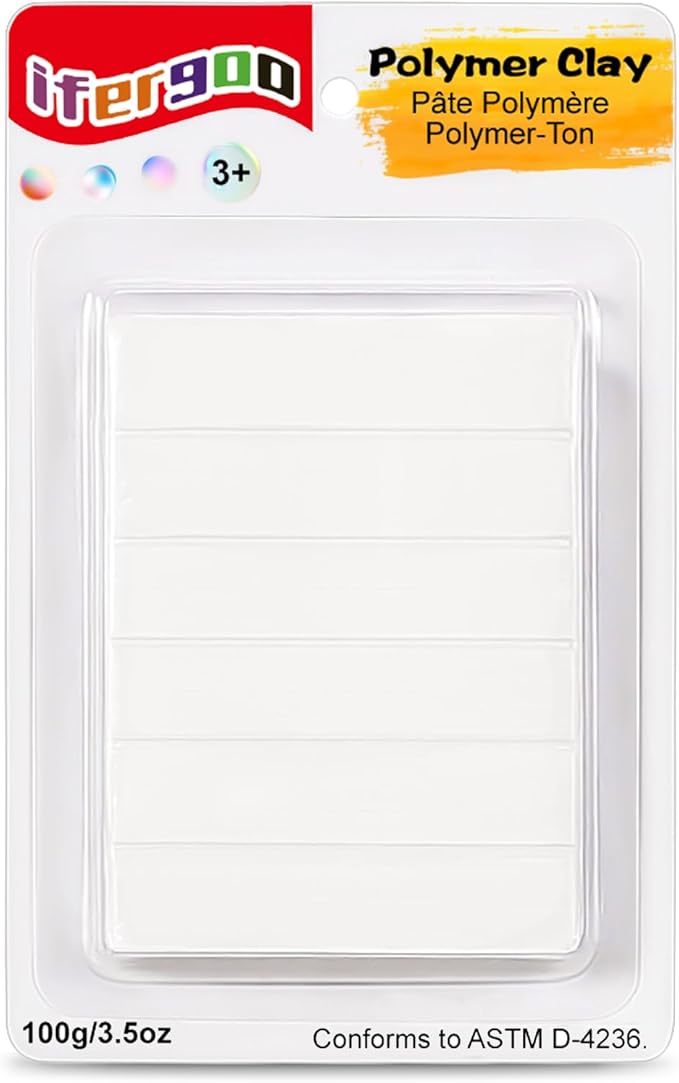 ifergoo Polymer Clay, Oven-Bake Clay, Non Toxic, 3.5 oz. bar, Great for Modeling, Sculpting, Holiday, DIY, Artistic Creation and School Projects. Great for Kids and Beginners (White)