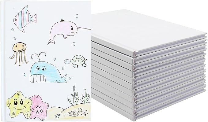 12 Pack White Hardcover Blank Book 6x8 inch, Hardcover Blank book for Students to Write Stories, Hardcover Sketchbooks Journal（White，22 Sheets/ 44 Pages Each）