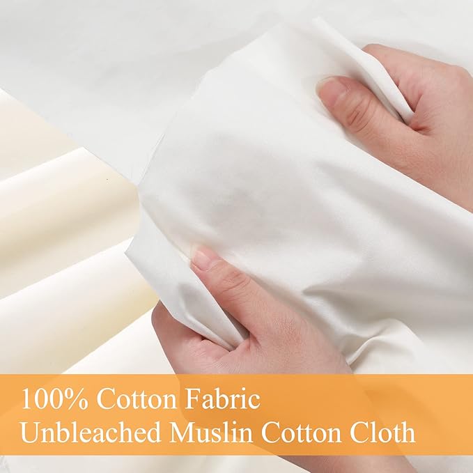 VitalCozy 63'' x 15 yd Unbleached Cotton Muslin Fabric Textile Wide Polyester Cotton Linen Material Embroidery Muslin Quilting Fabric by Yard for Sewing Apparel Painting(Beige)