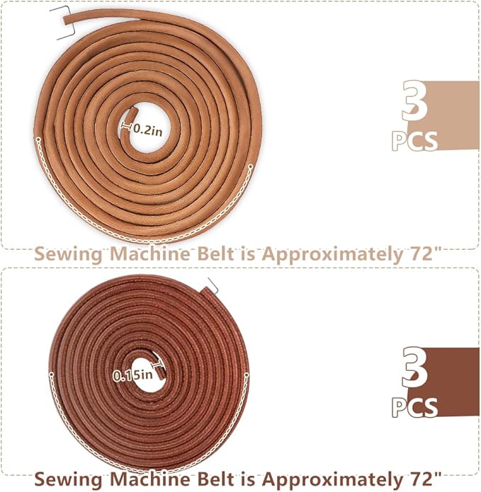 72 Inch Treadle Sewing Machine Belt, 6 Pack Replacement Leather Belt Treadle Belts with Hook Compatible with Singer Jones Sewing Machine Leather Belt Replacement Accessories Parts(Brown)