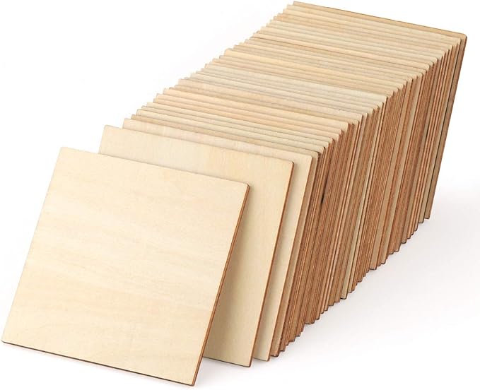 ilauke 50Pcs Basswood Sheets 1/8 Wood Square 4x4 Blank Balsa Wood Sheet for Crafts, Thin Unfinished Wood Squares for Wood Burning Painting Staining Wood Engraving Laser Projects Wood Craft Supplies