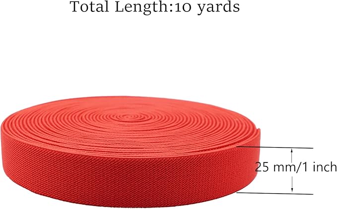 Dortrue 1 Inch 10 Yard Red Sewing Elastic Band Heavy Stretch High Elasticity Elastic Spool for Sewing Pants Waistband, Straps, Craft DIY Projects