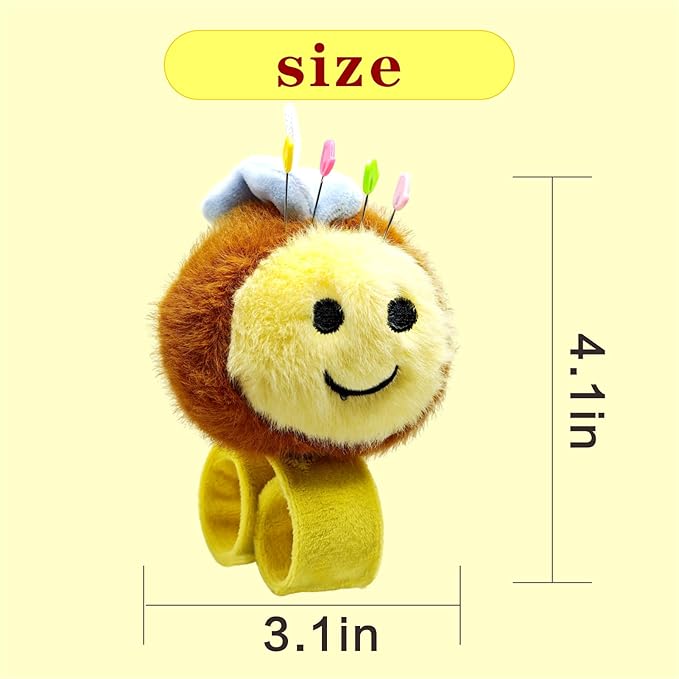 Cute Bee Wrist Pin Cushion Kit for Sewing with 50 Lovely Bird Needles,Including Threader, Thimble ＆Tape Measure for Needlework or DIY Crafts.