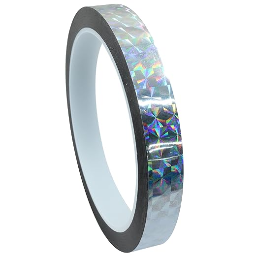 0.47 Inch Self-Adhesive Holographic Reflective Tape, Glitter Duct Tape Prism Tape for Keep Birds Away, DIY Art, Daily Use, Craft Project, Home Decoration, Holiday Packing(Silver,55Yard)