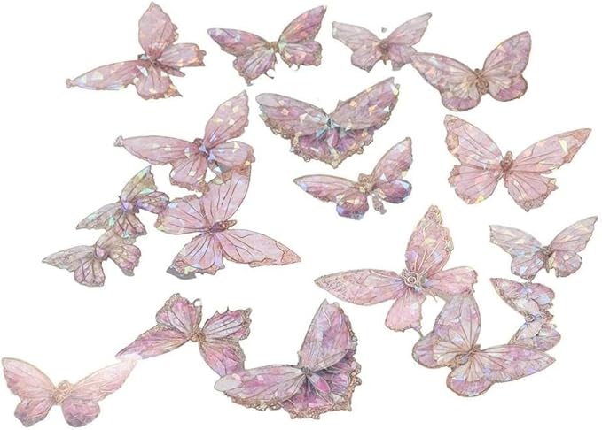 20Pcs/Bag Butterfly Stickers Set, Holographic Ice Crystals Resin Waterproof Stickers for Album Scrapbooking
