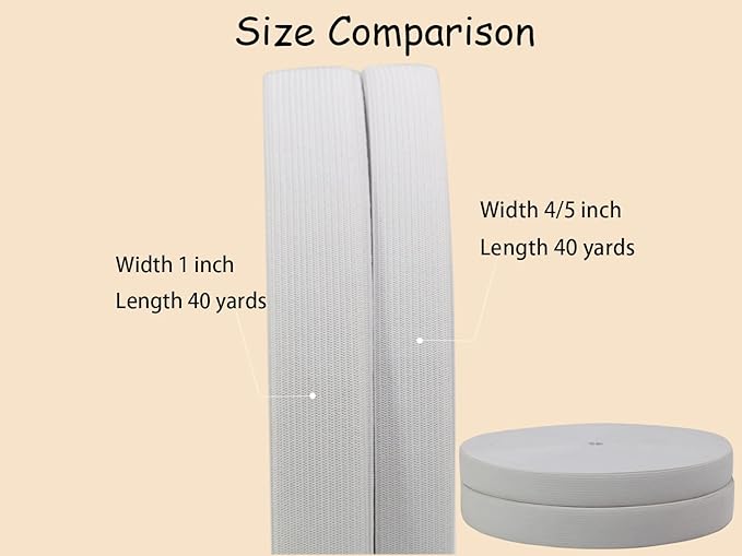 White Knit Elastic Band for Sewing 3/4 inch 40 Yards -20mm Flat Heavy Stretchy Elastic Straps Elastic Band Spool for DIY Craft-Bedspread-Clothing-Pants Waistband-Wigs-Skirts- DIY Projects